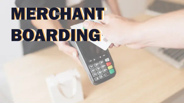 Merchant Boarding — a hand holding a bank card to a portable card reader