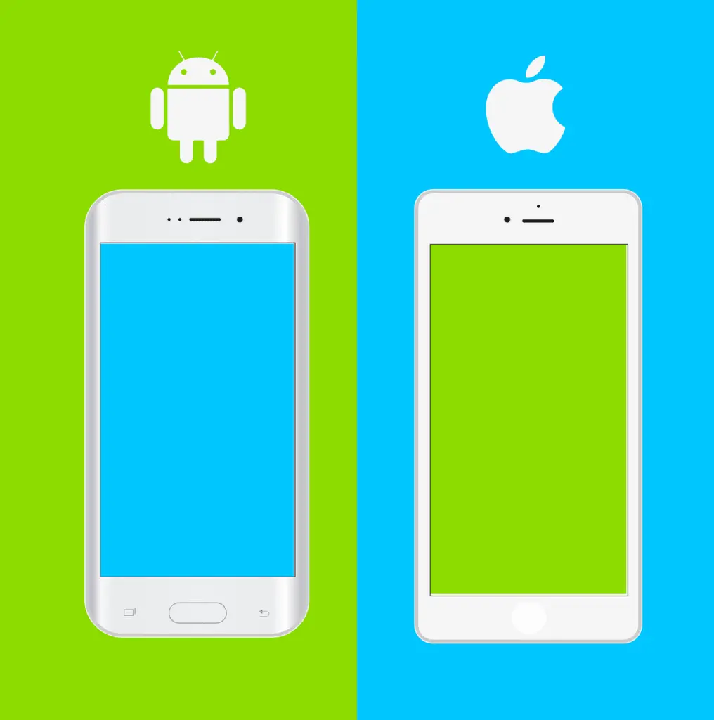The Android and Apple logos side by side, each above a phone