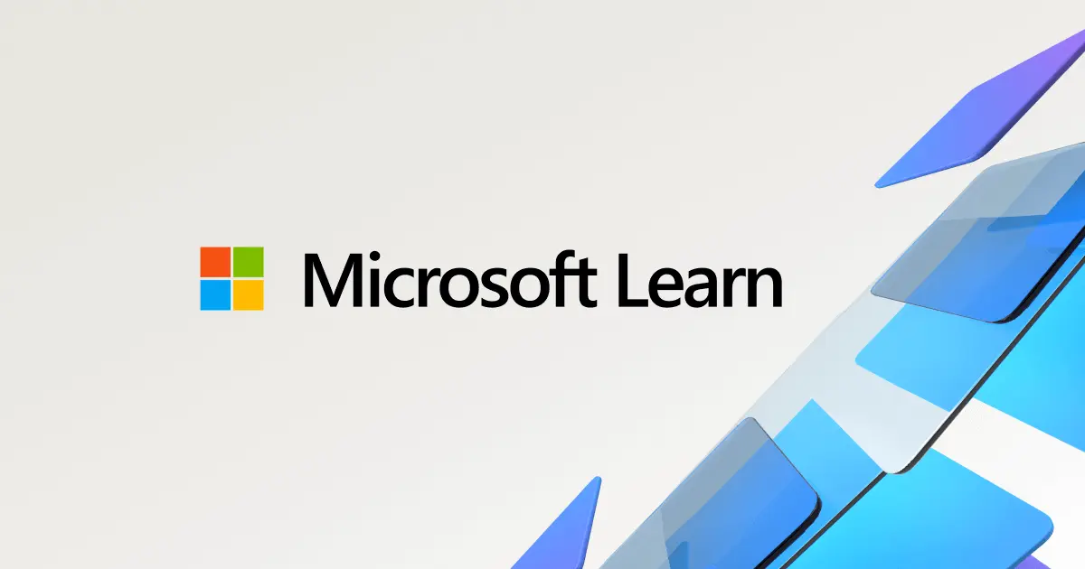 The Microsoft Learn logo on a banner with blue geometric shapes